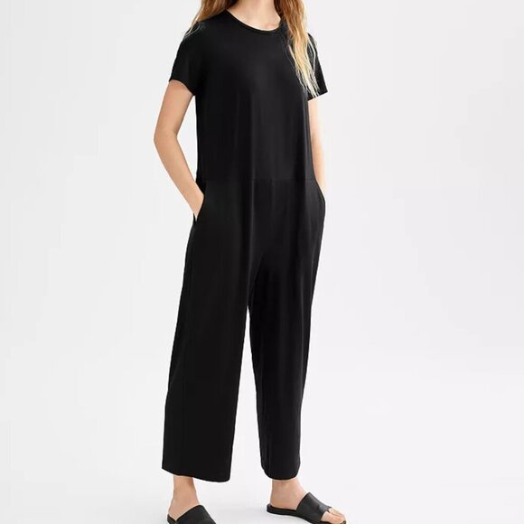 Eileen Fisher nwot Short-Sleeve Cropped Jumpsuit black  xs/tp - Picture 1 of 9
